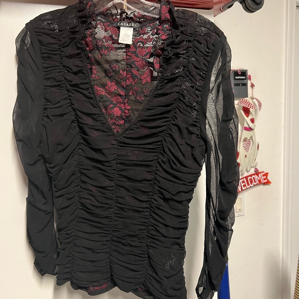 Casadei Black Blouse with Ruched Detail and Long Sleeves